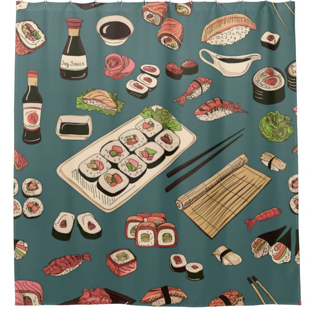 Coloured Sushi and rolls seamless pattern,excellen (Front)