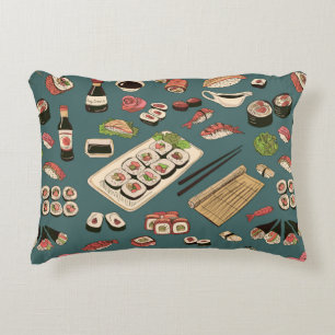 Coloured Sushi and rolls seamless pattern,excellen Accent Pillow