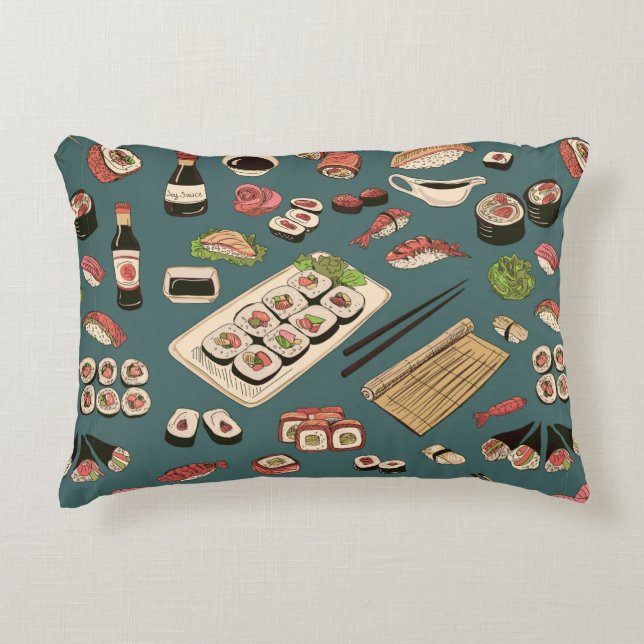 Coloured Sushi and rolls seamless pattern,excellen Accent Pillow (Front)