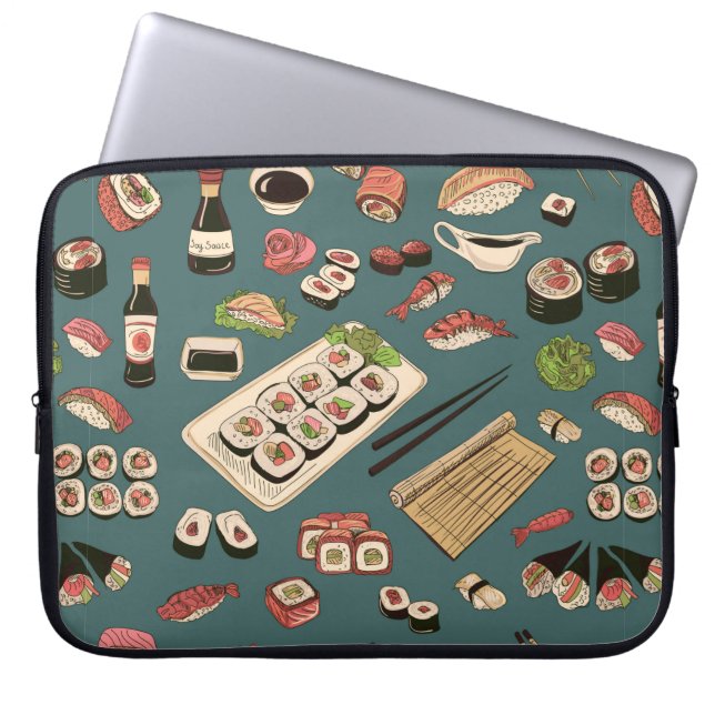 Coloured Sushi and rolls seamless pattern,excellen Laptop Sleeve (Front)