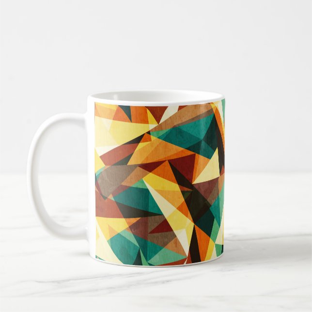 coloured triangle seamless texture with wood effec coffee mug (Left)