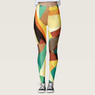 Coloured Triangle Wood Effect Texture Leggings
