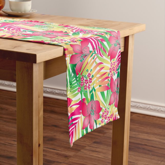Coloured tropical flowers short table runner (In Situ)