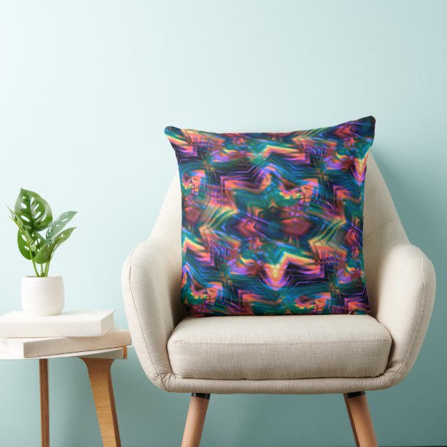 Coloured verdigris flower dressed in virtual trace throw pillow (Chair)