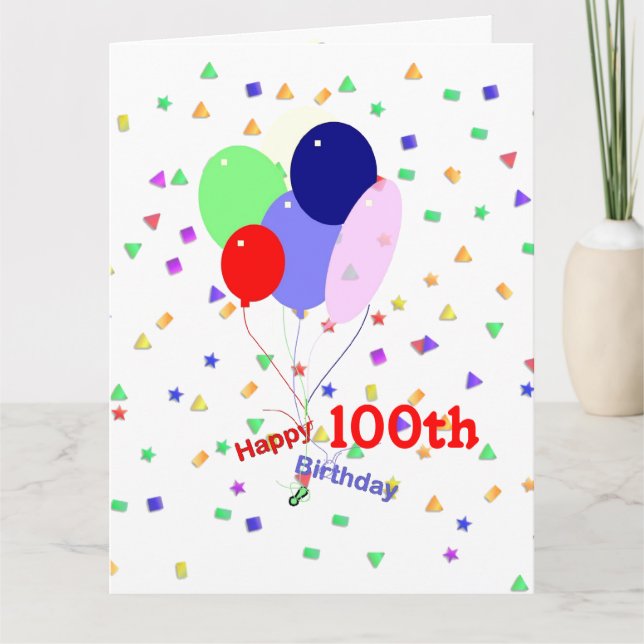 Colourful 100th Birthday Balloons Card (Front)