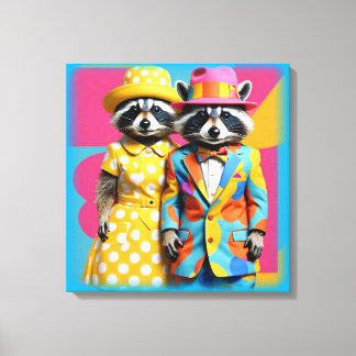Colourful 1960's mod raccoons canvas print