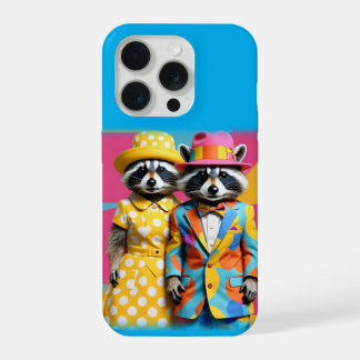 Colourful 1960's mod raccoons iPhone 15 pro case