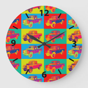 Colourful 1971 Land Rover Pickup Truck Pop Art Large Clock
