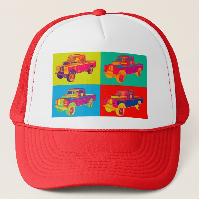 Colourful 1971 Land Rover Pickup Truck Pop Art Trucker Hat (Front)