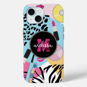 Colourful 1990's Nineties Pattern Monogram iPhone 15 Case