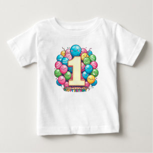 Colourful 1st Birthday Celebration With Balloons Baby T-Shirt