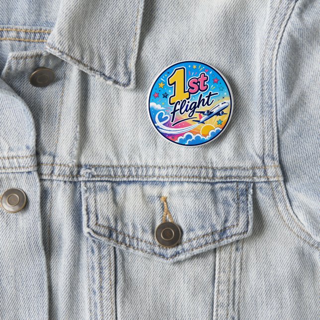 Colourful 1st flight airplane souvenir 2 inch round button (In Situ)