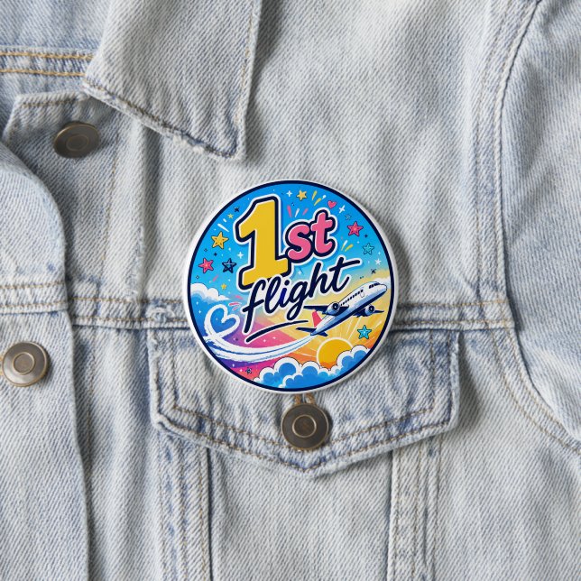 Colourful 1st flight airplane souvenir 3 inch round button (In Situ)