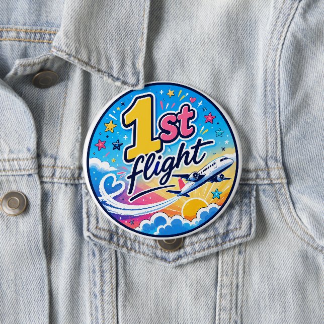 Colourful 1st flight airplane souvenir 4 inch round button (In Situ)