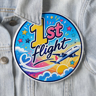 Colourful 1st flight airplane souvenir 6 inch round button