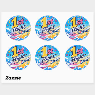 Colourful 1st flight airplane souvenir classic round sticker