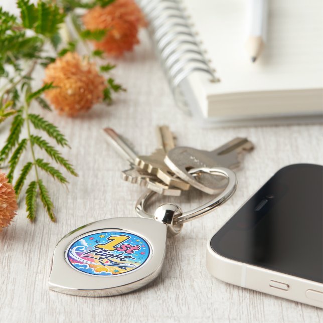 Colourful 1st flight airplane souvenir keychain (Side)