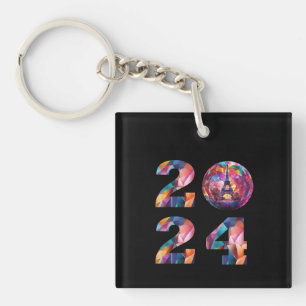 Colourful 2024-New Years-Eiffel Tower-Paris France Keychain
