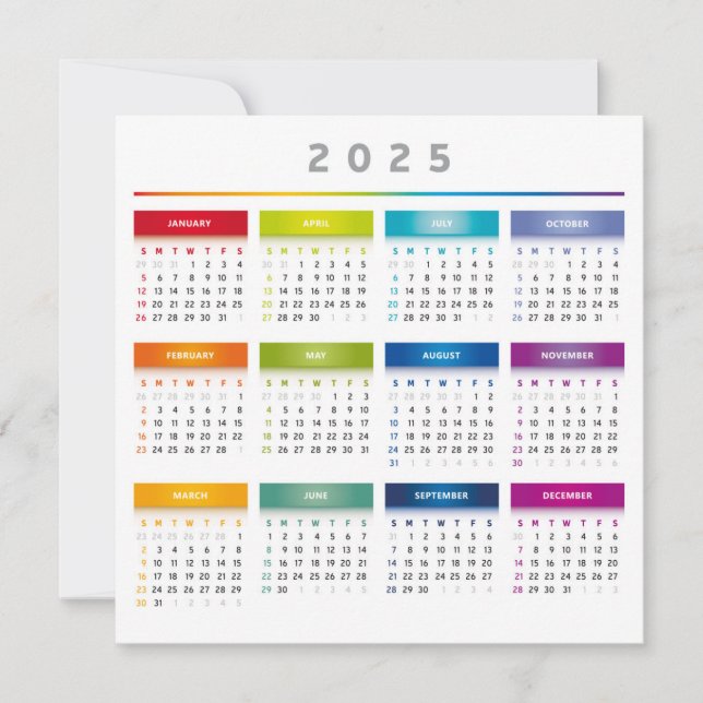 Colourful 2025 Calendar - Rainbow Colours 3 Column (Front)