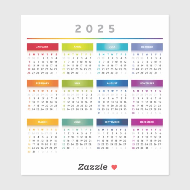 Colourful 2025 Calendar - Rainbow Colours 3 Column (Sheet)