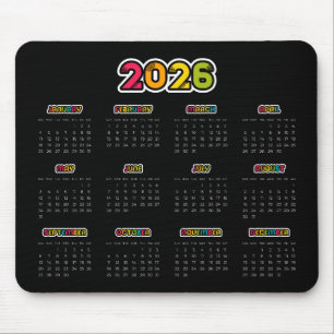 Colourful 2026 Black calendar Mouse Pad