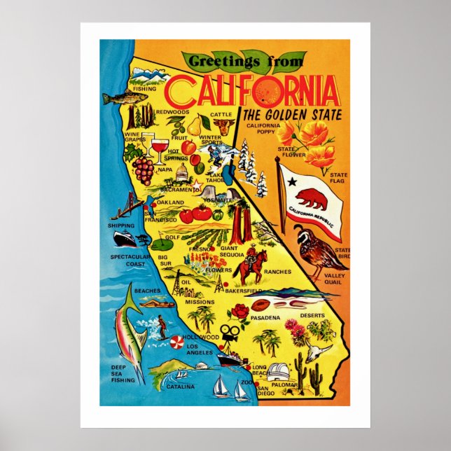 Colourful 20x28 California Map Print (Front)