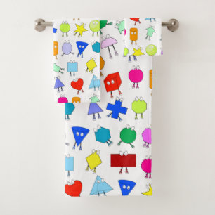 Colourful 2D & 3D Geometric Shapes Pattern for Kid Bath Towel Set