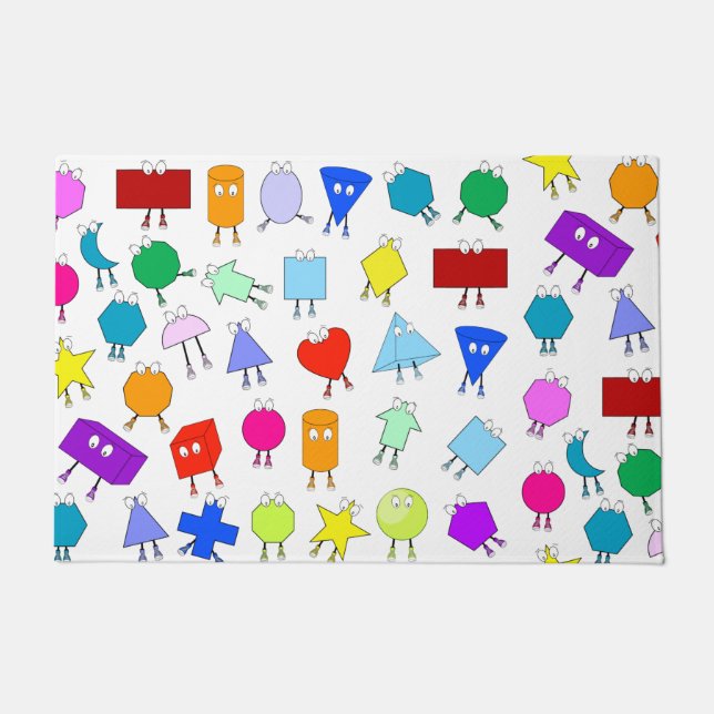 Colourful 2D & 3D Geometric Shapes Pattern for Kid Doormat (Front)
