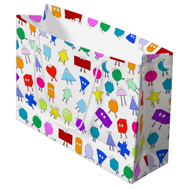 Colourful 2D & 3D Geometric Shapes Pattern for Kid Large Gift Bag (Front Angled)