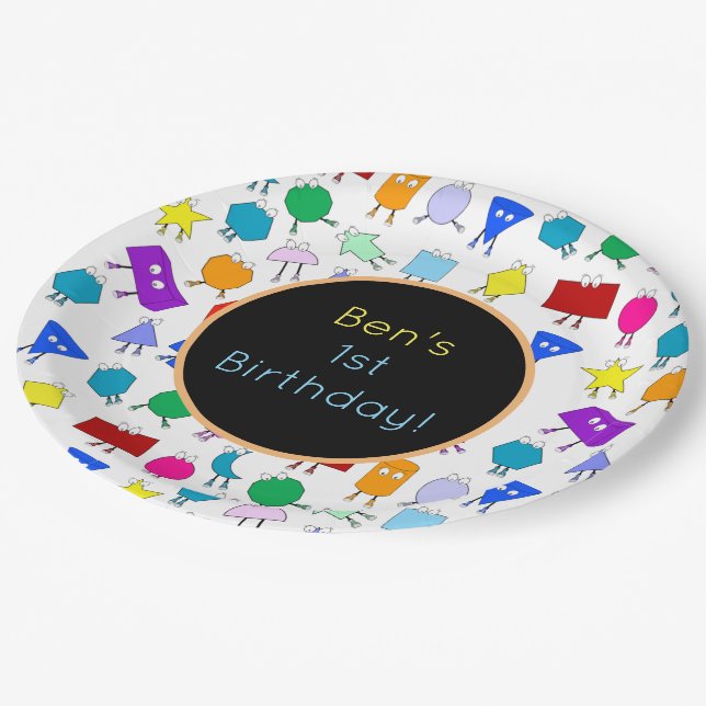 Colourful 2D & 3D Geometric Shapes Pattern for Kid Paper Plate (Angled)