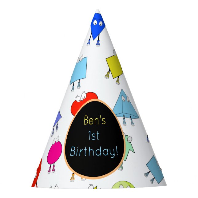 Colourful 2D & 3D Geometric Shapes Pattern for Kid Party Hat (Front)