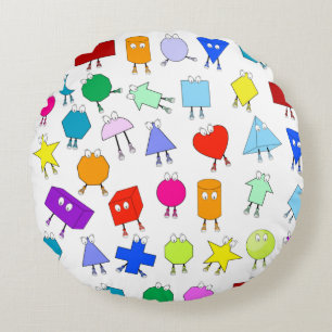 Colourful 2D & 3D Geometric Shapes Pattern for Kid Round Pillow