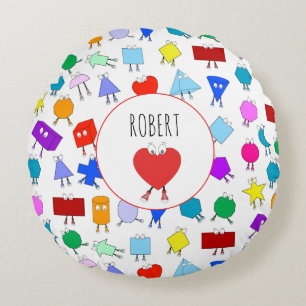 Colourful 2D & 3D Geometric Shapes Pattern for Kid Round Pillow