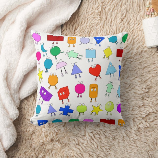 Colourful 2D & 3D Geometric Shapes Pattern for Kid Throw Pillow (Blanket)