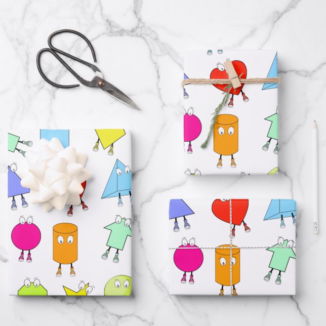 Colourful 2D & 3D Geometric Shapes Pattern for Kid Wrapping Paper Sheet (Front)