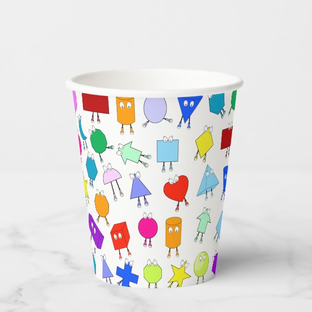 Colourful 2D & 3D Geometric Shapes Pattern  Paper Cups (Front)