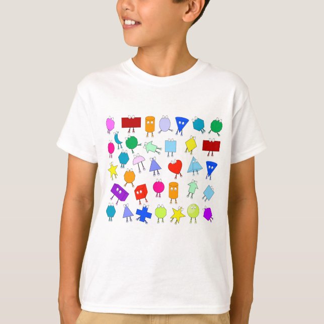 Colourful 2D & 3D Geometric Shapes Pattern T-Shirt (Front)