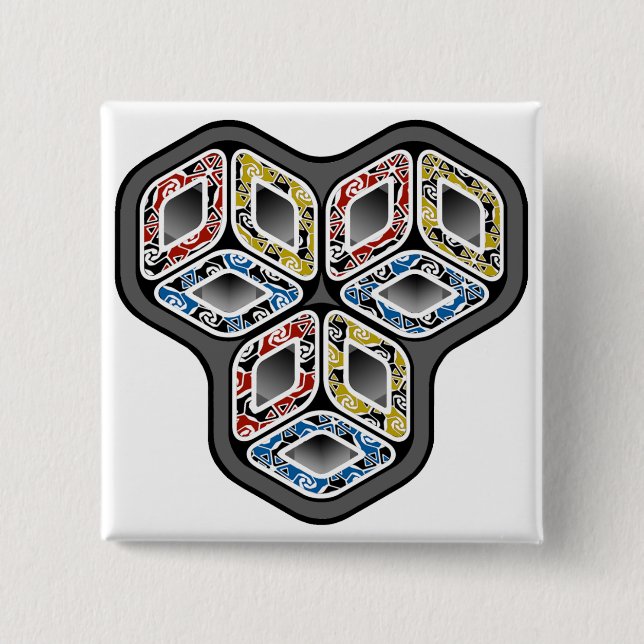 Colourful 3-D Cubes 2 Inch Square Button (Front)
