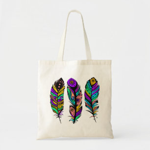Colourful 3 Feathers Illustration Tote Bag