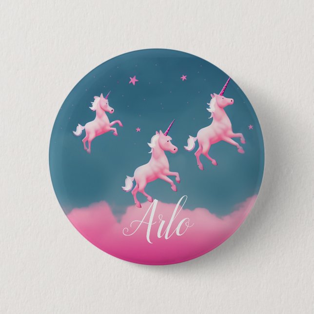 Colourful 3 Pink Unicorns Custom Name Personalized 2 Inch Round Button (Front)