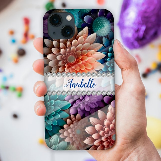 Colourful 3D chrysanthemums, diamond frame custom Case-Mate iPhone Case (Creator Uploaded)