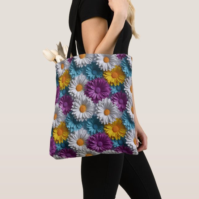 Colourful 3D Daisy Seamless Pattern Tote Bag (Close Up)