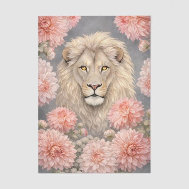 Colourful 3D Florals & Lion Charcoal Background Tissue Paper (Front)