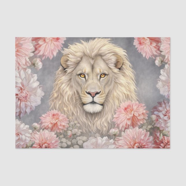 Colourful 3D Florals & Lion Charcoal Background Tissue Paper (Front)