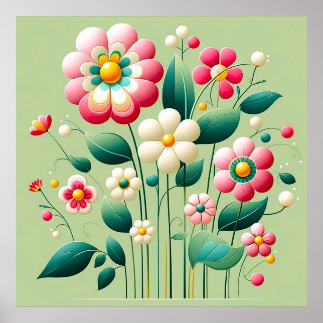 Colourful 3d flowers poster (Front)