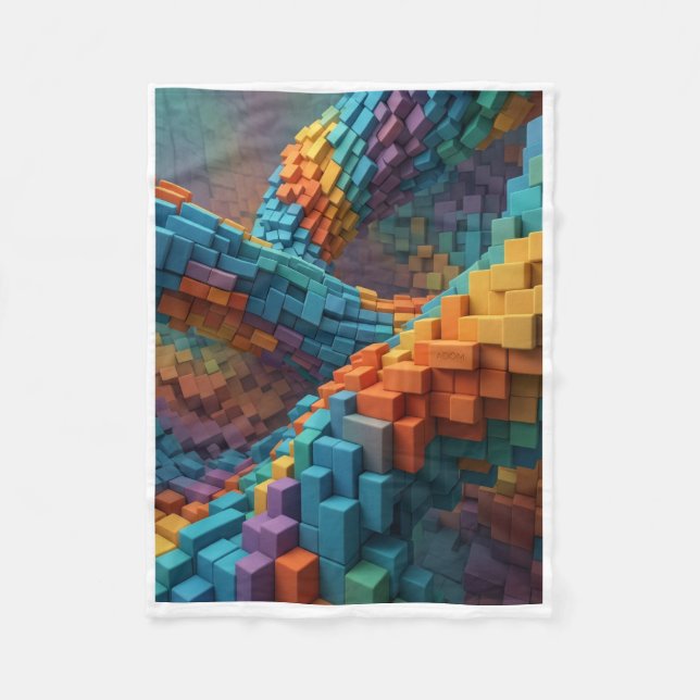 Colourful 3D Geometric Blocks Rainbow Art Pattern  Fleece Blanket (Front)