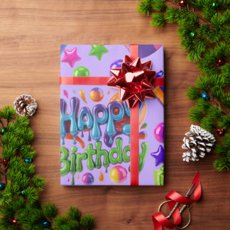 Colourful 3D Happy Birthday Gift Boxes & Balloons Wrapping Paper