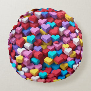 Colourful 3D Hearts pattern Throw Pillow