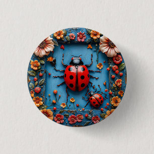 Colourful 3d ladybug Garden Lovers Gift 1 Inch Round Button