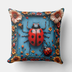 Colourful 3d ladybug throw pillow